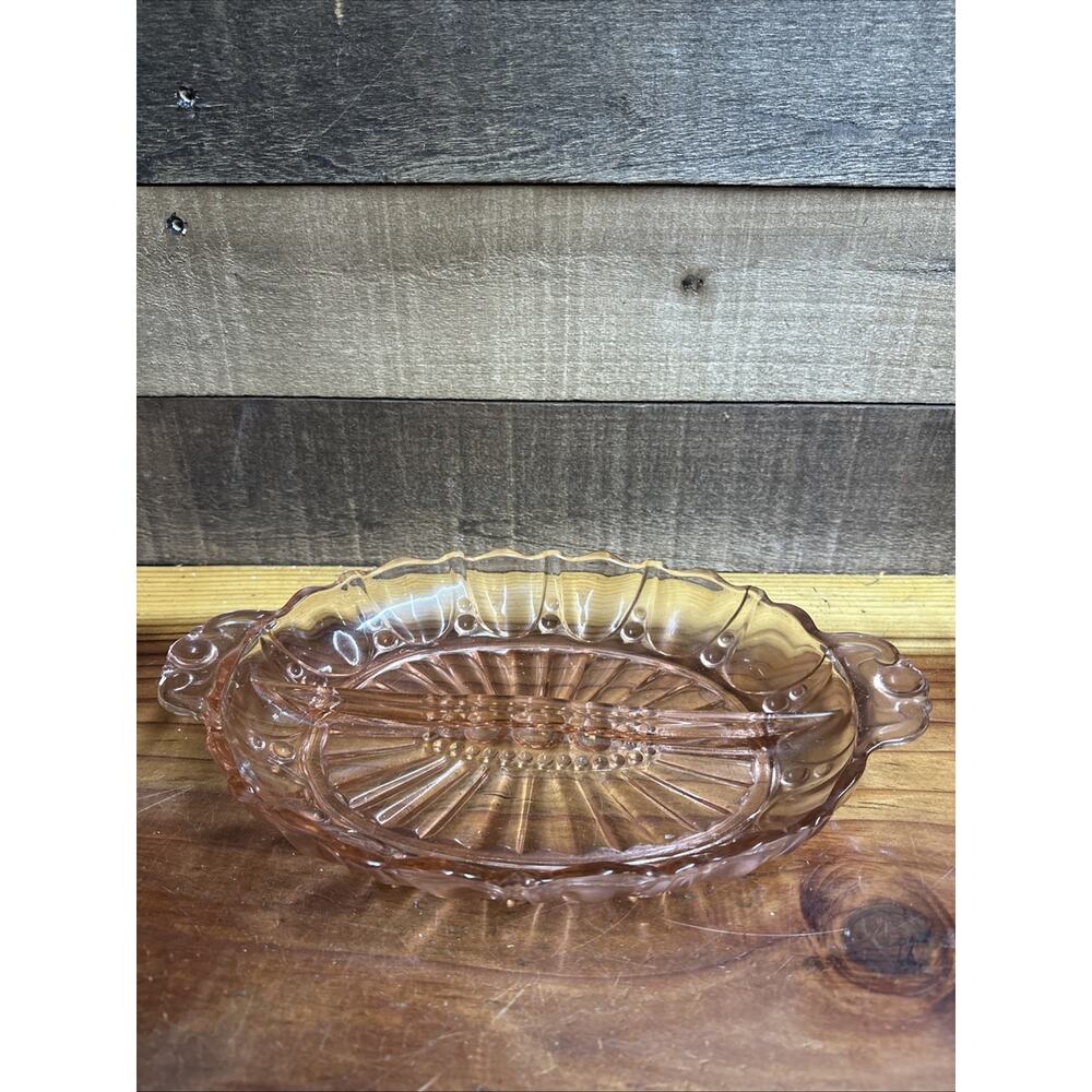 Vintage Pink Depression Glass Divided Relish Candy Serving Dish Trinket Dish